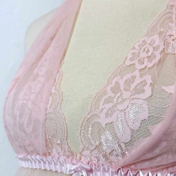 Fredericks of Hollywood, vintage Pink halter Lace Babydoll nightie dress small - Picture 14 of 15